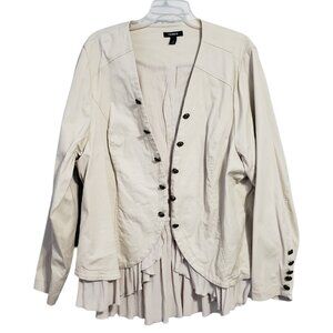 Torrid 4 Military Style Beige Open Front Stretch Peplum Ruffle Jacket Size 4X 26